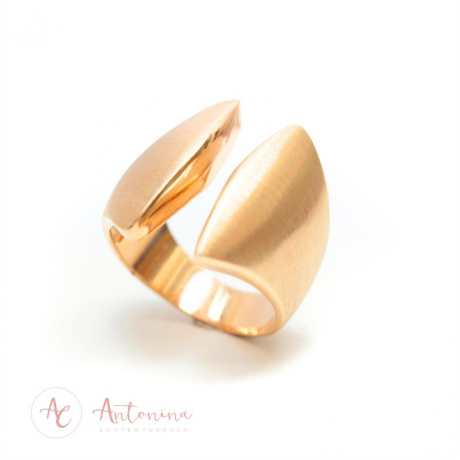 Anel Fenda Largo Fosco Banhado Em  Ouro 18k