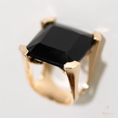 Anel Cristal Quadrado Onix Novo Banhado Em Ouro 18k