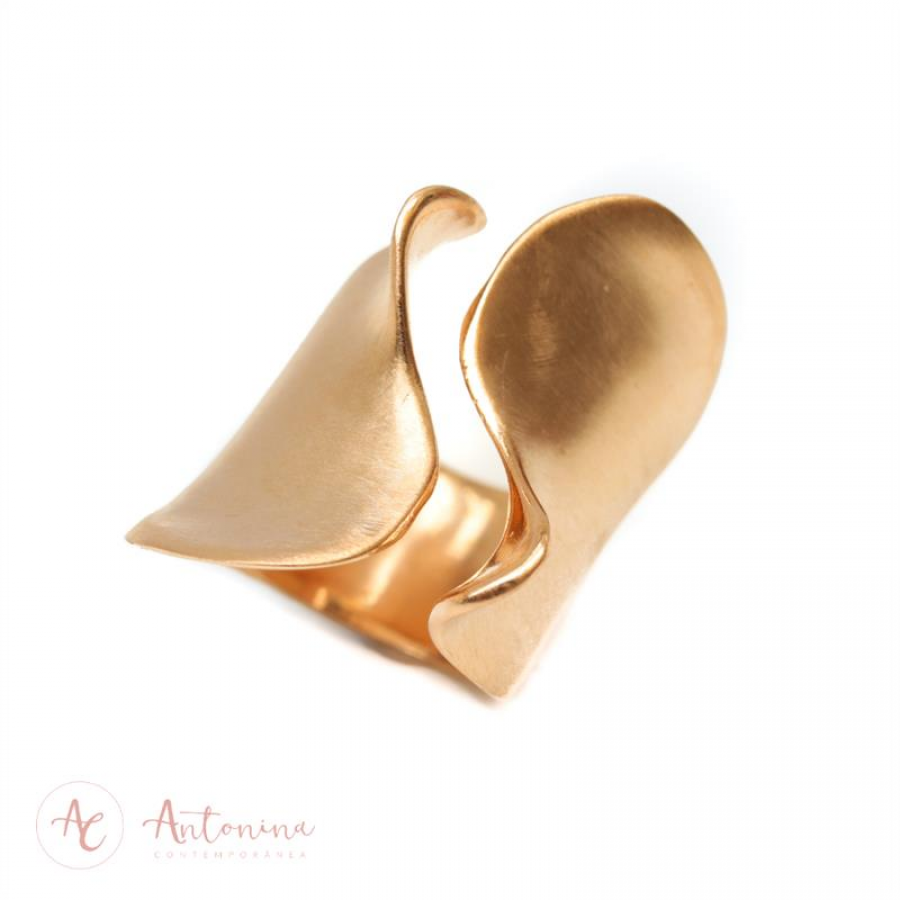 Anel Encaixe De Ondas Banhado Em Ouro 18k