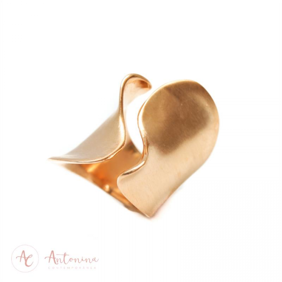 Anel Encaixe De Ondas Banhado Em Ouro 18k