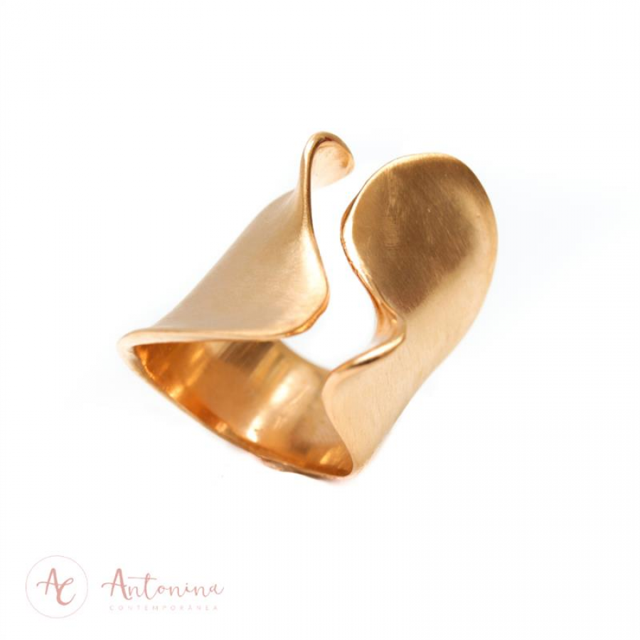 Anel Encaixe De Ondas Banhado Em Ouro 18k