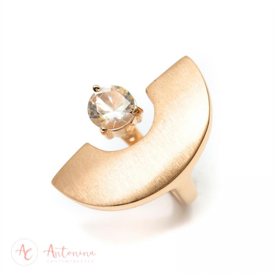 Anel Leque Fosco Com Cristal Banhado Em Ouro 18k