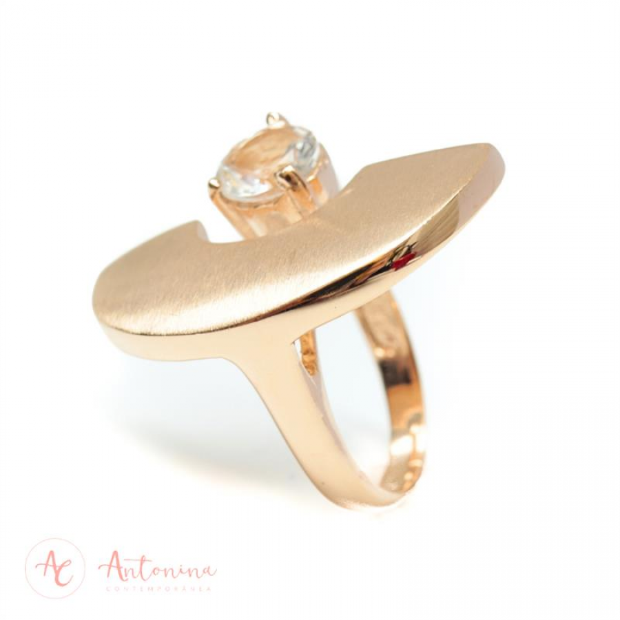 Anel Leque Fosco Com Cristal Banhado Em Ouro 18k