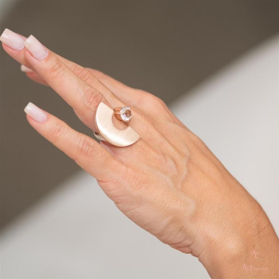 Anel Leque Fosco Com Cristal Banhado Em Ouro 18k