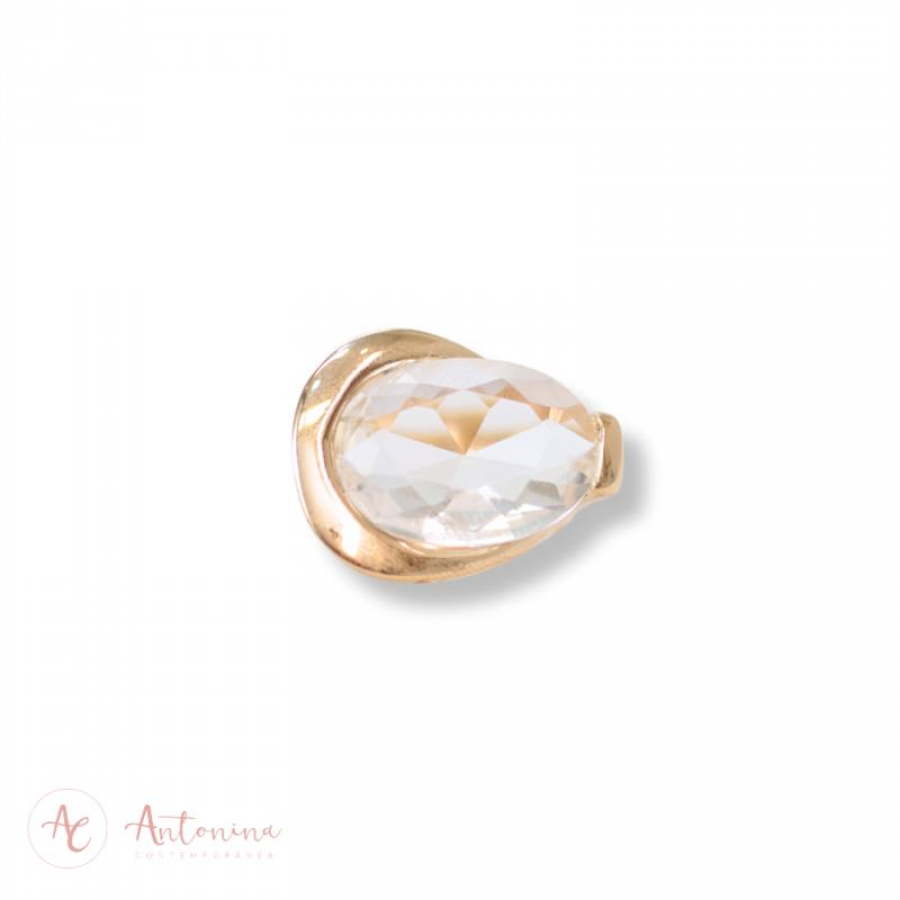 Anel Encontro Cristal Lapidado Banhado Em Ouro 18k
