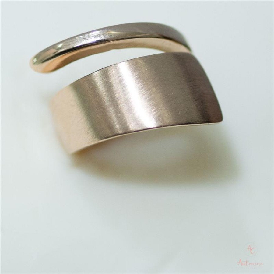 Anel Fita Misto Banhado Em Ouro 18k