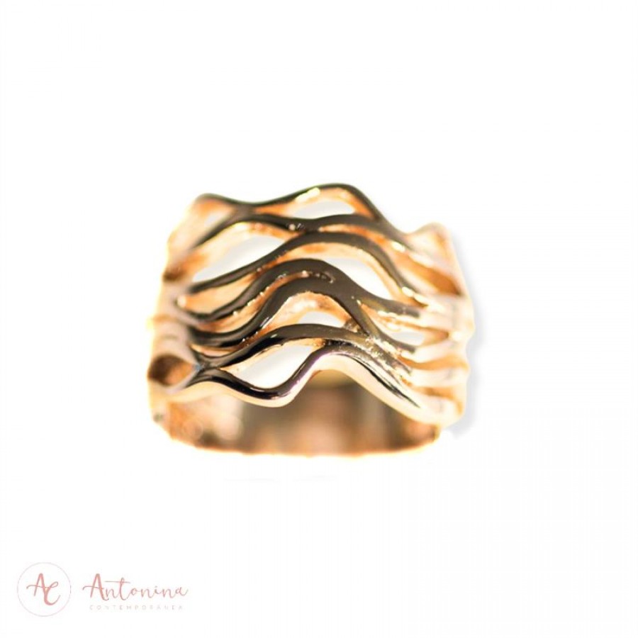 Anel Ondas Finas Banhado Em Ouro 18k