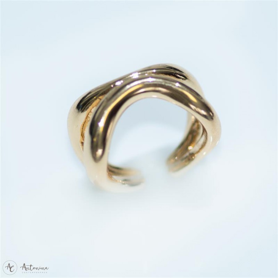 Anel Curve Banhado Em Ouro 18k