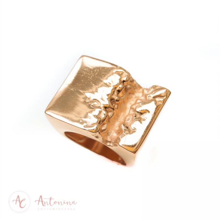 Anel Fenda Raizes Banhado Em Ouro 18k