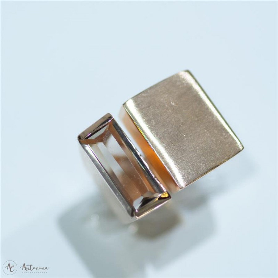 Anel Fenda Cristal Fumê Banhado Em Ouro 18k