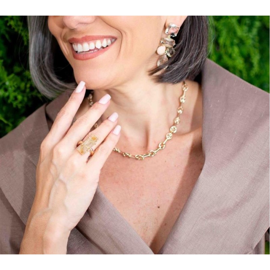 Anel Palito Vertical Rutilo Novo Banhado Em Ouro 18k