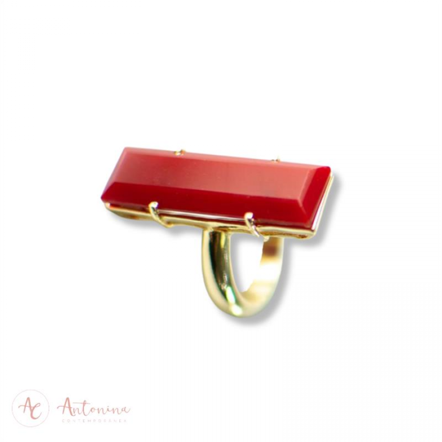 Anel Palito Vertical Rubi Novo Banhado Em Ouro 18k