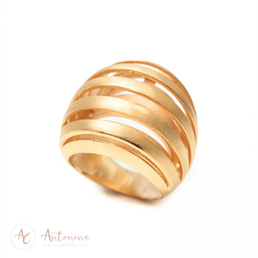 Anel Arcos Fosco Banhado Em Ouro 18k