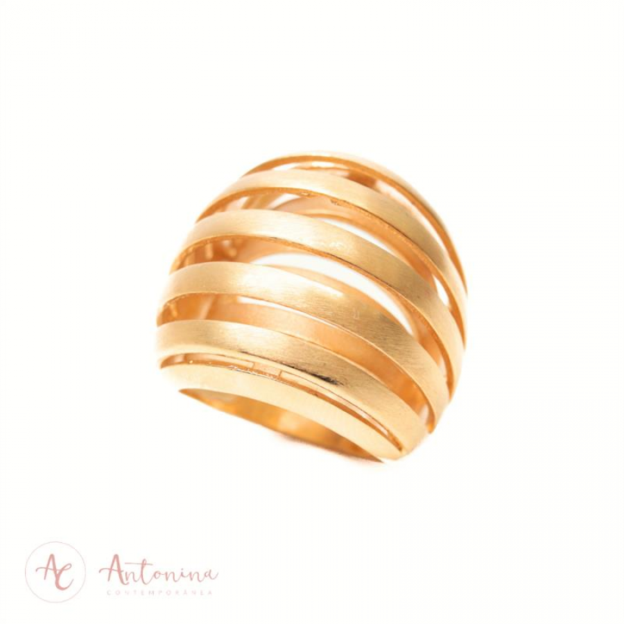 Anel Arcos Fosco Banhado Em Ouro 18k