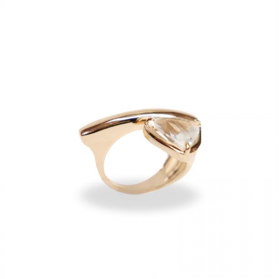 Anel Pedra Triangular Flutuante Banhado Em Ouro 18k