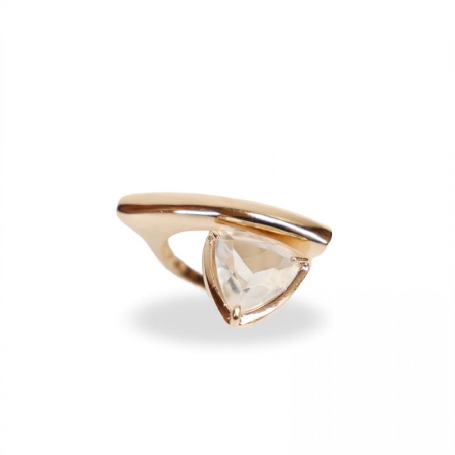 Anel Pedra Triangular Flutuante Banhado Em Ouro 18k