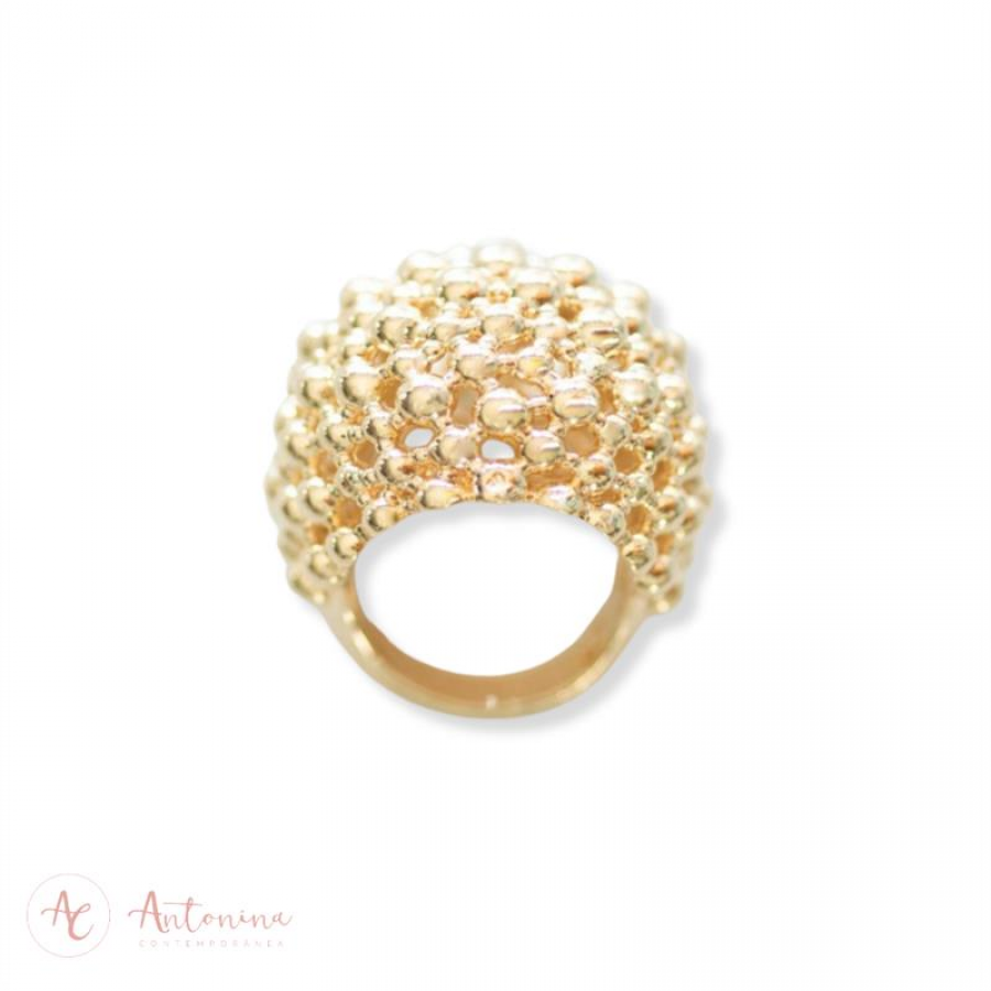 Anel Cacho De Bolinhas Novo Banhado Em Ouro 18k