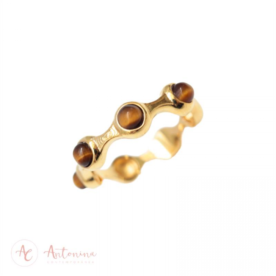 Anel Quatro Pedras Olho De Tigre Banhado Em Ouro 18k