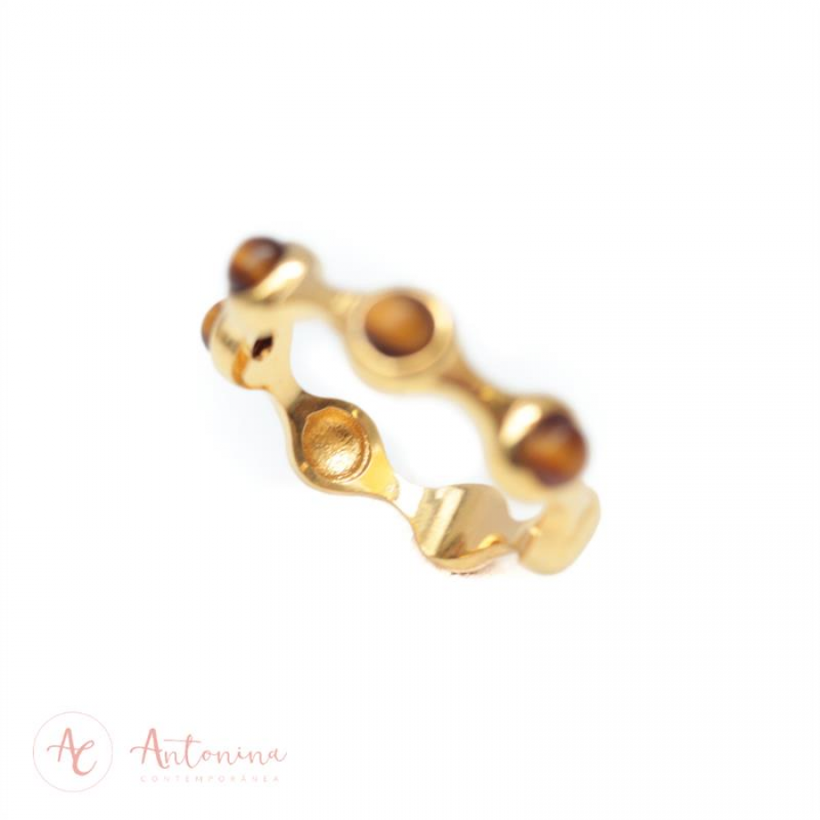 Anel Quatro Pedras Olho De Tigre Banhado Em Ouro 18k
