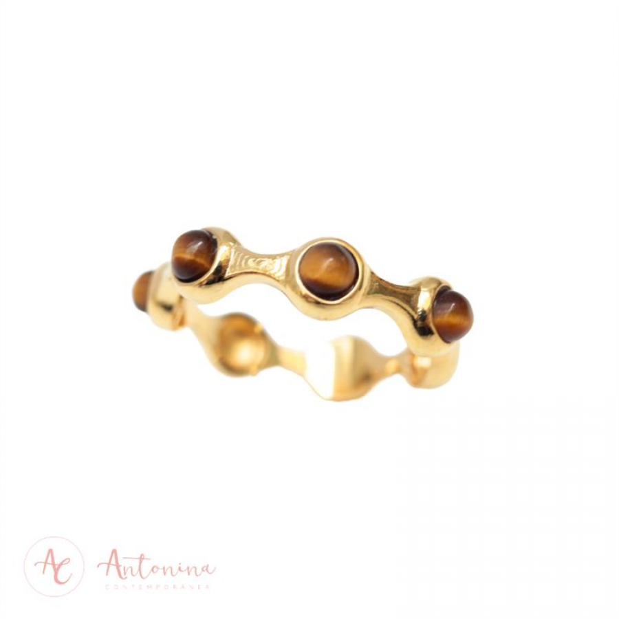 Anel Quatro Pedras Olho De Tigre Banhado Em Ouro 18k