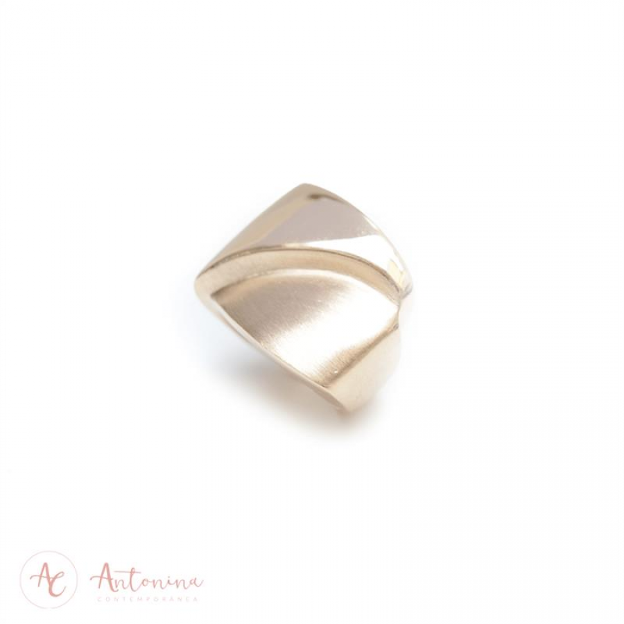 Anel Curva Mista Banhado Em Ouro 18k
