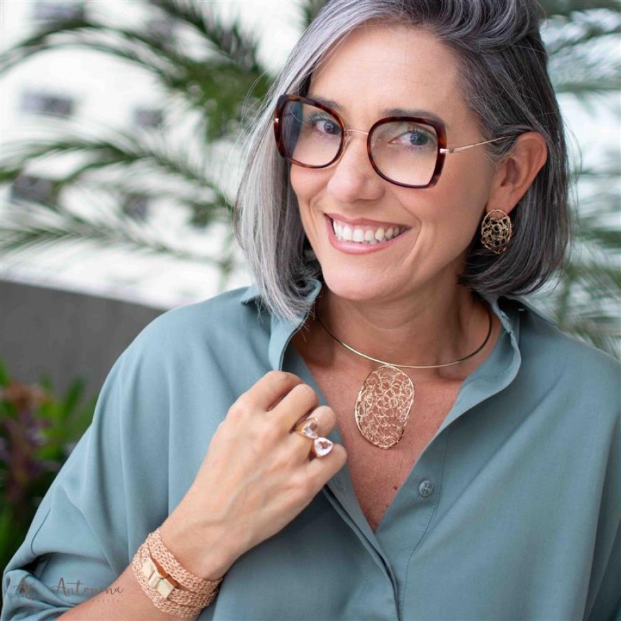 Anel Laço De Cristal Banhado Em Ouro 18k