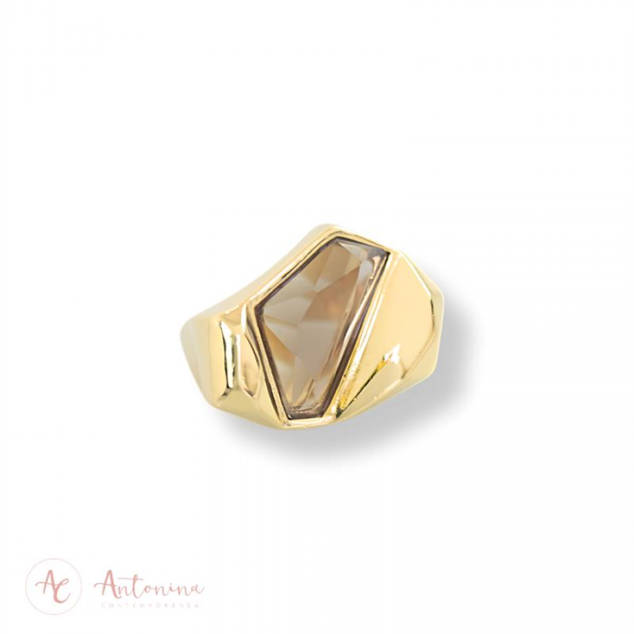 Anel Facetado Lapidado Fumê Banhado Em Ouro 18k