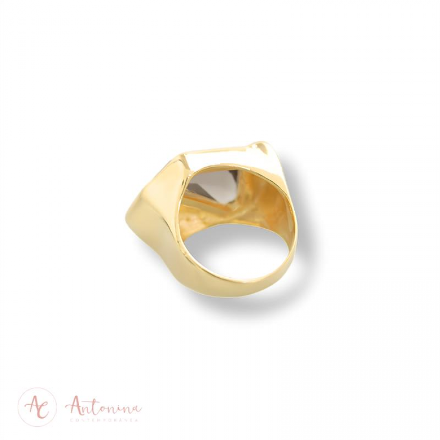 Anel Facetado Lapidado Fumê Banhado Em Ouro 18k