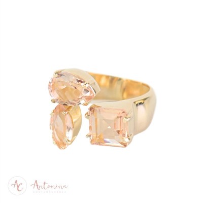 Anel Bianca Morganita  Banhado Em Ouro 18k<br><span style='color:#fff;'>Joias</span>