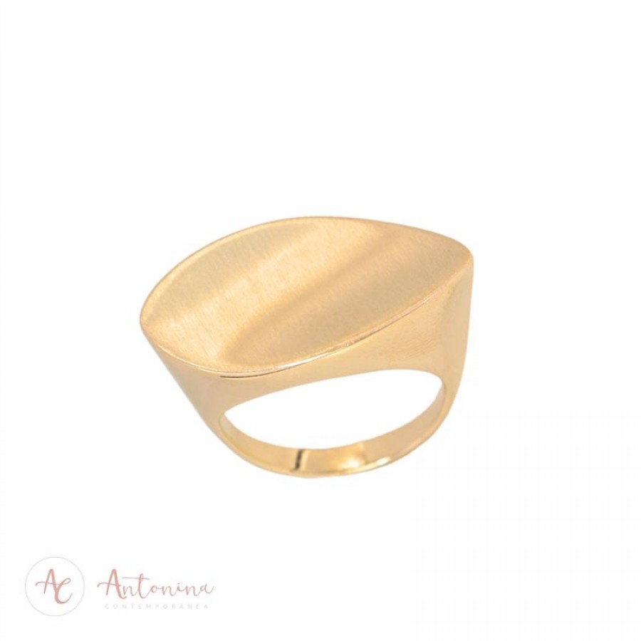 Anel Folha Fosca Banhado Em Ouro 18k