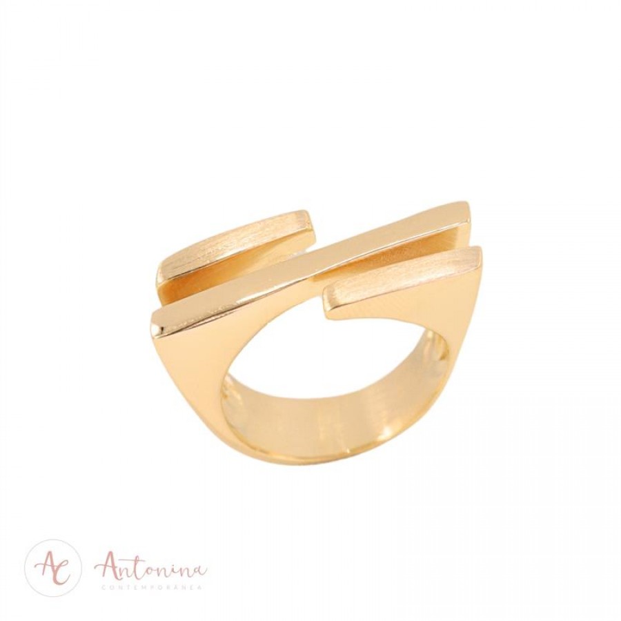 Anel Trio De Palitos Misto Banhado Em Ouro 18k