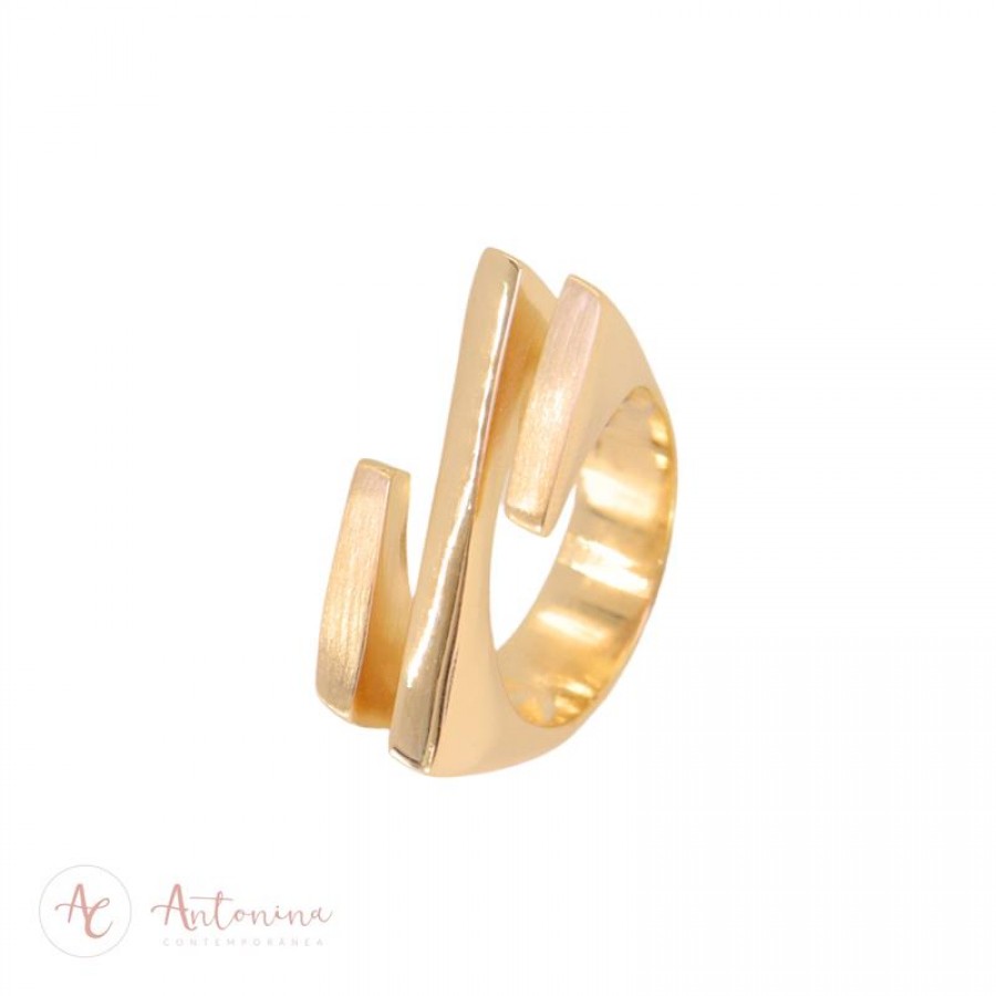 Anel Trio De Palitos Misto Banhado Em Ouro 18k