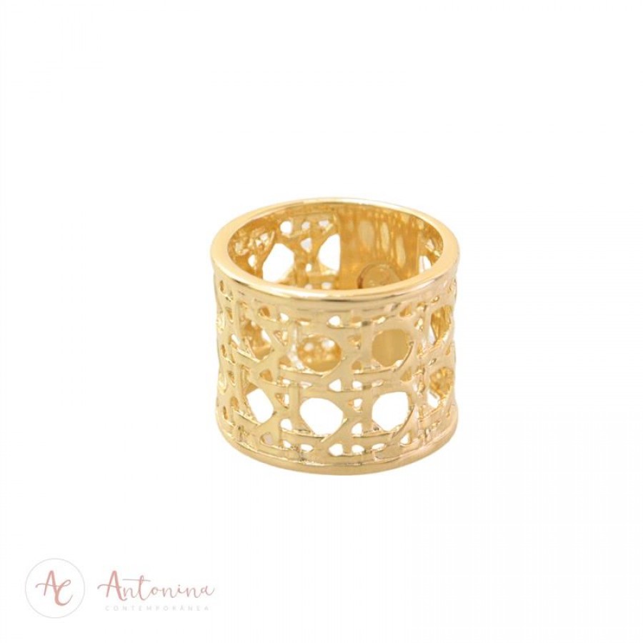 Aliança Rattan  Banhado Em Ouro 18k 