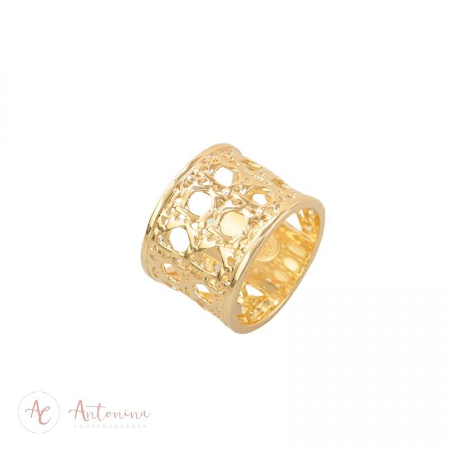 Aliança Rattan  Banhado Em Ouro 18k 