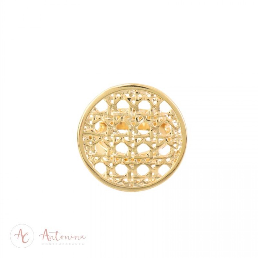 Anel Rattan Redondo Banhado Em Ouro 18k 