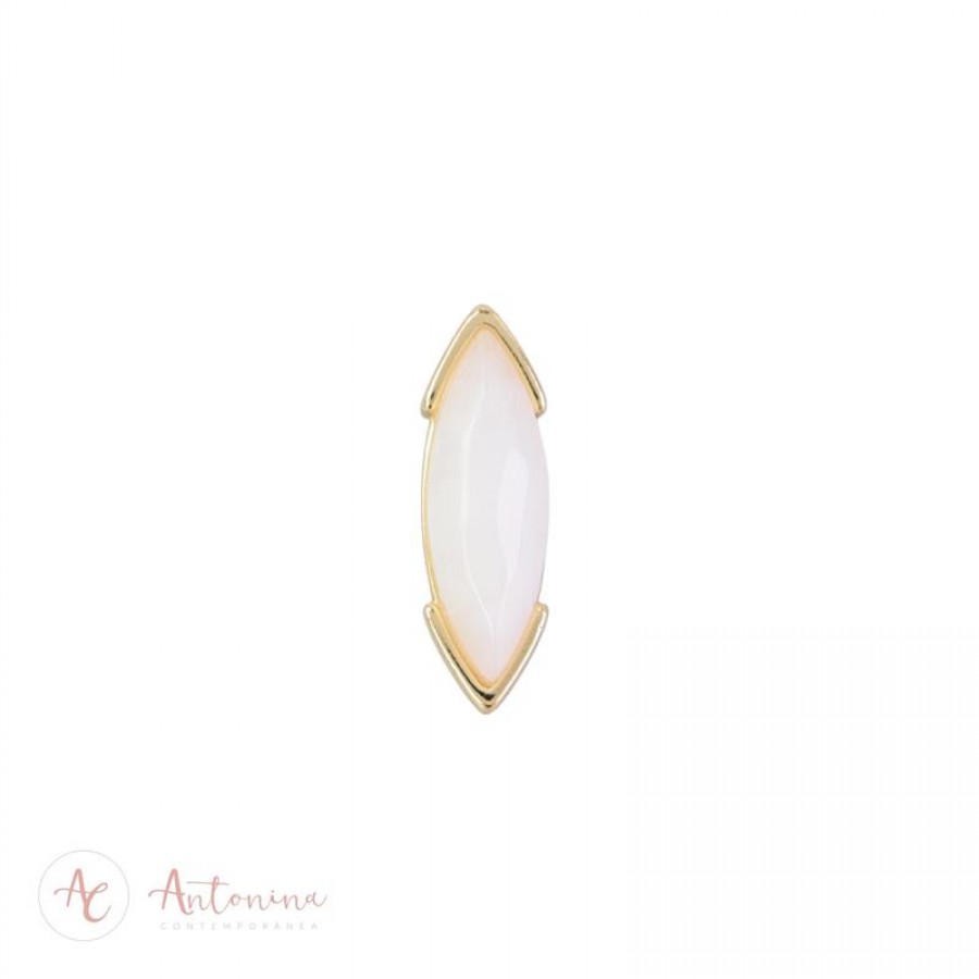 Anel Navete Quartzo Branco Banhado Em Ouro 18k