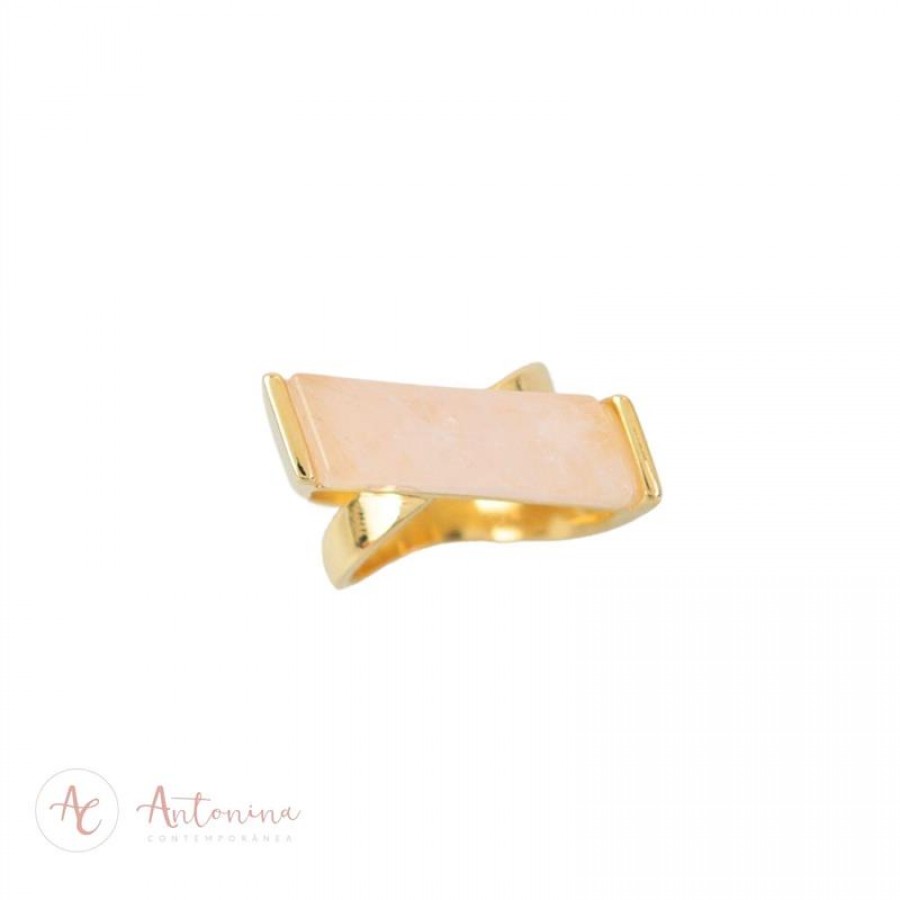 Anel Quartzo Rosa X  Banhado Em Ouro 18k