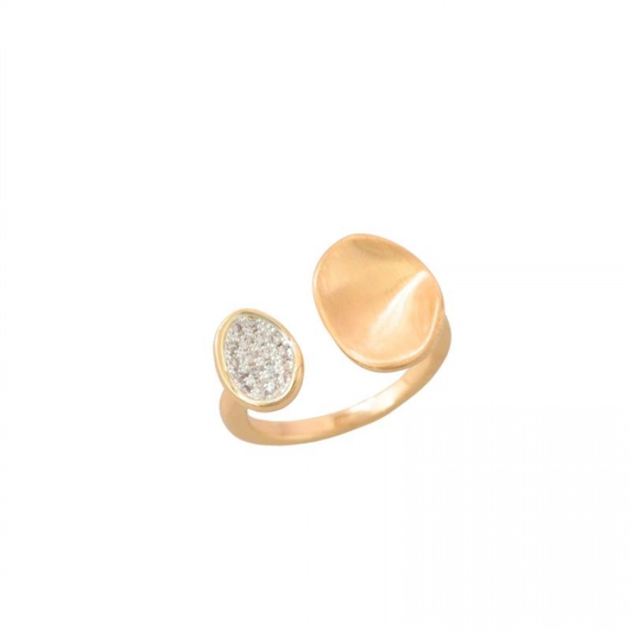 Anel Orgânico Com Zircônia Banhado Em Ouro 18k