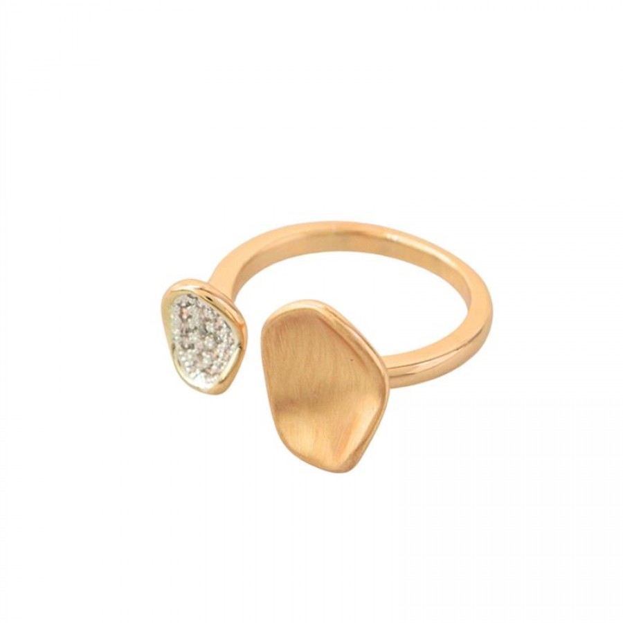 Anel Orgânico Com Zircônia Banhado Em Ouro 18k