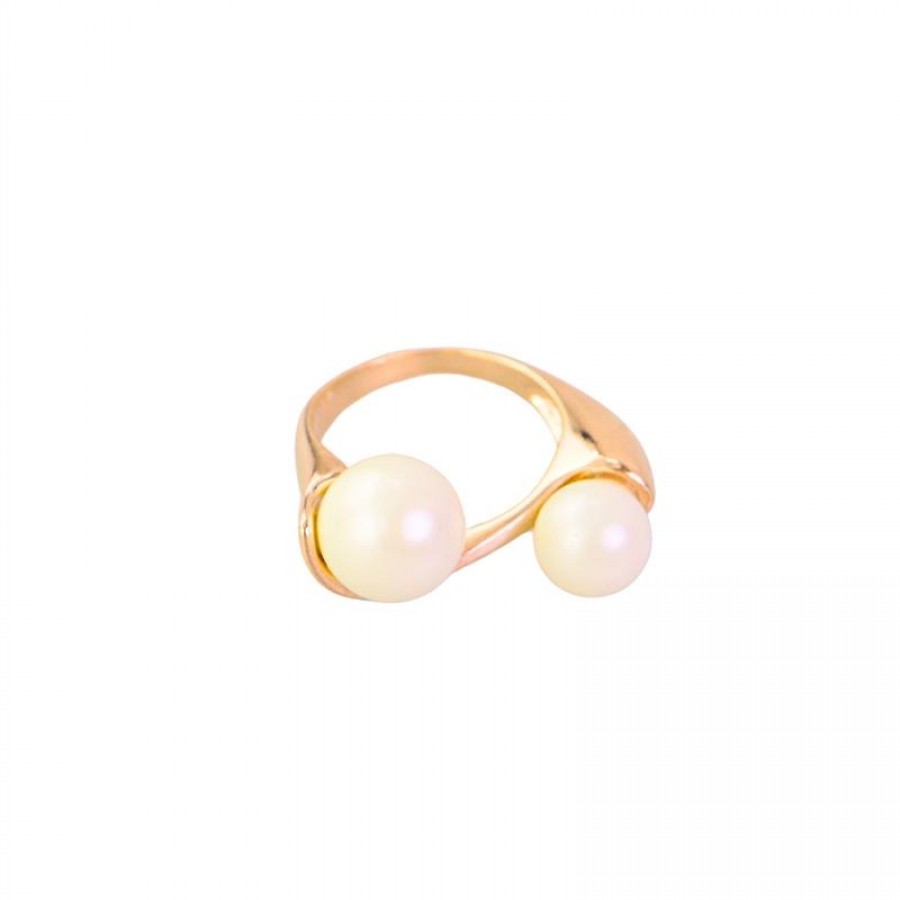 Anel Dueto De Pérolas Banhado Em Ouro 18k