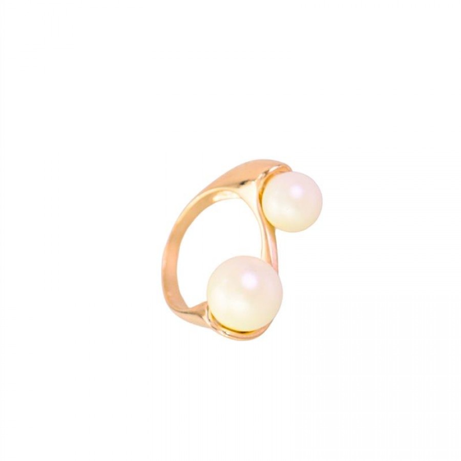 Anel Dueto De Pérolas Banhado Em Ouro 18k