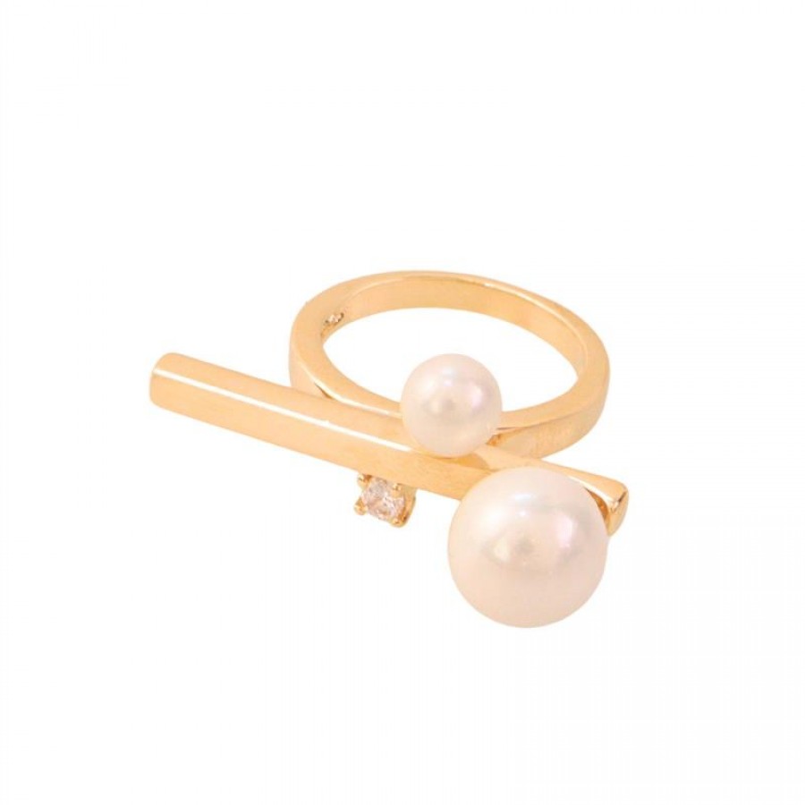 Anel Paris Com Pérola E Cristal Banhado Em Ouro 18k 