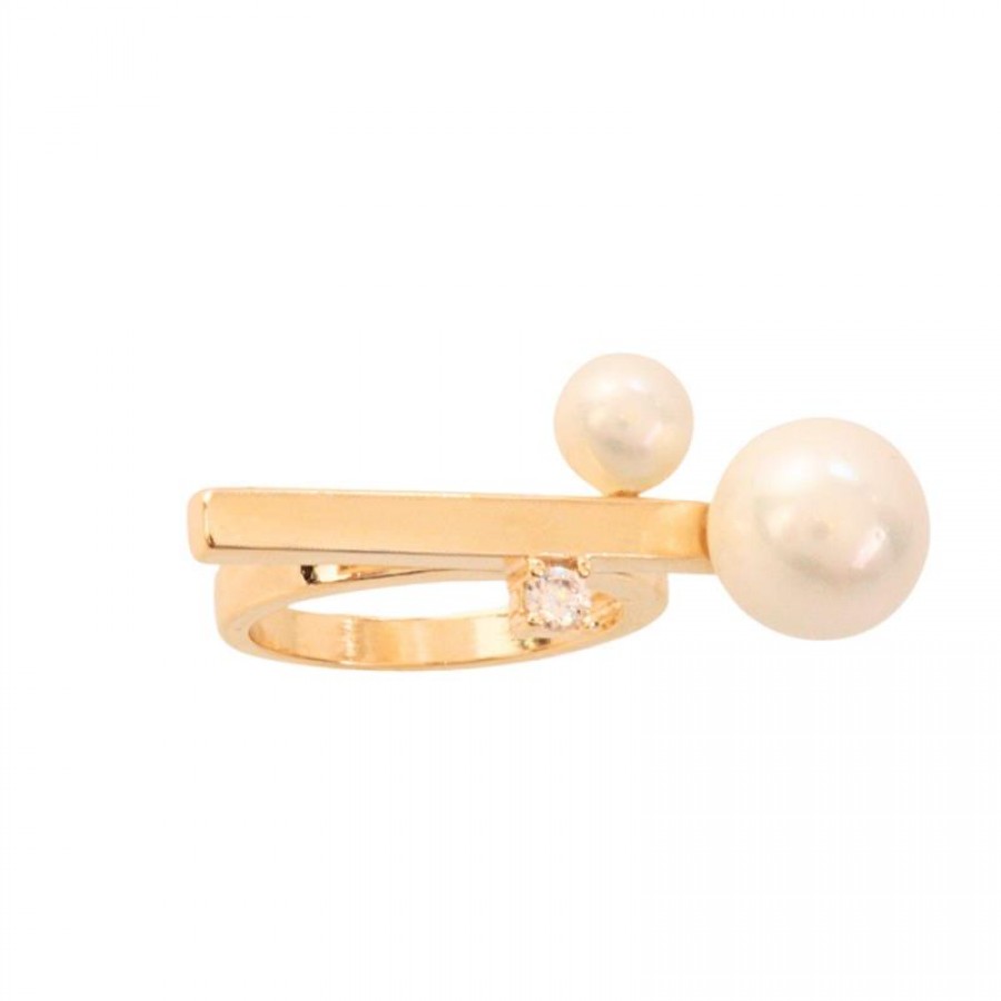 Anel Paris Com Pérola E Cristal Banhado Em Ouro 18k 