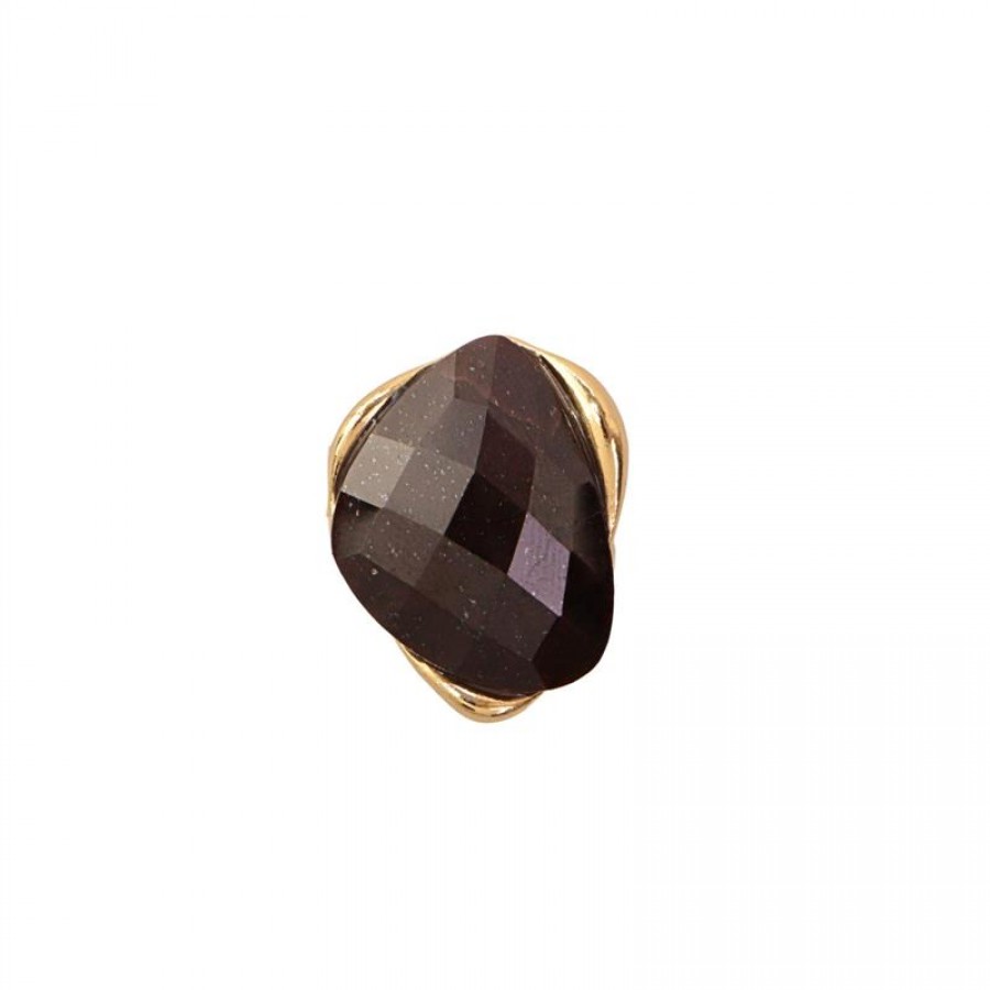 Anel Orgânico Facetado Pedra Granada Banhado Em Ouro 18k