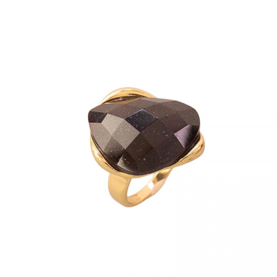 Anel Orgânico Facetado Pedra Granada Banhado Em Ouro 18k