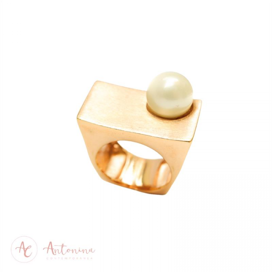 Anel Pérola Lateral Banhado Em Ouro 18k