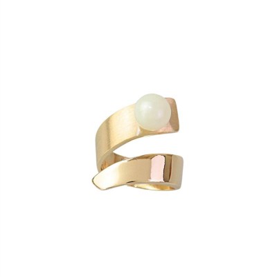 Anel Assimétrico Com Pérola Banhado Em Ouro 18k
