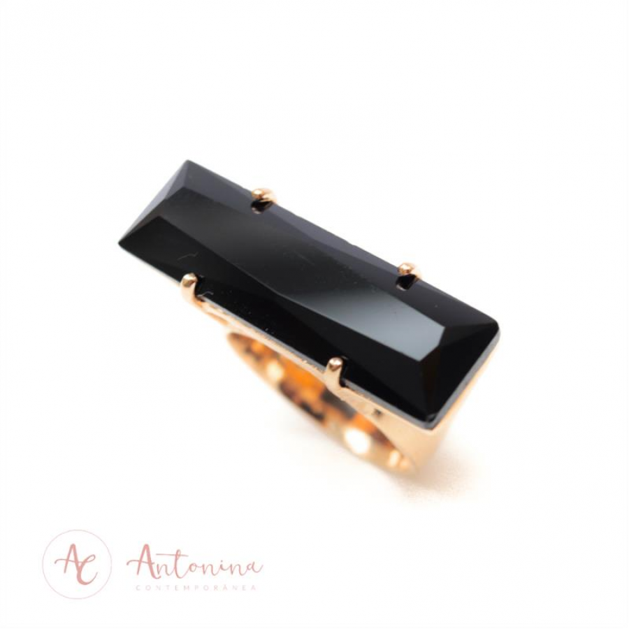 Anel Palito Ônix Banhado Em Ouro 18k