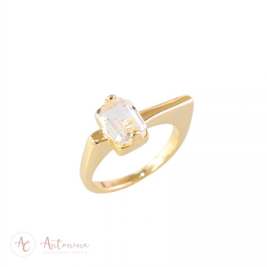 Anel Palito De Cristal Banhado Em Ouro 18k