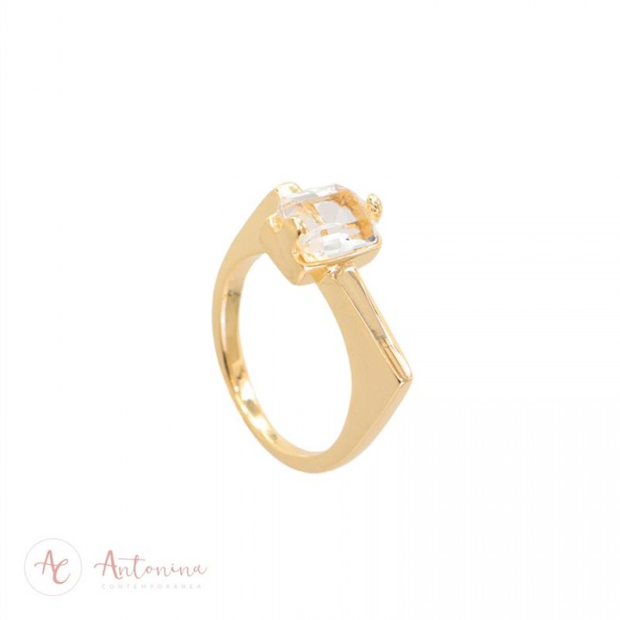 Anel Palito De Cristal Banhado Em Ouro 18k